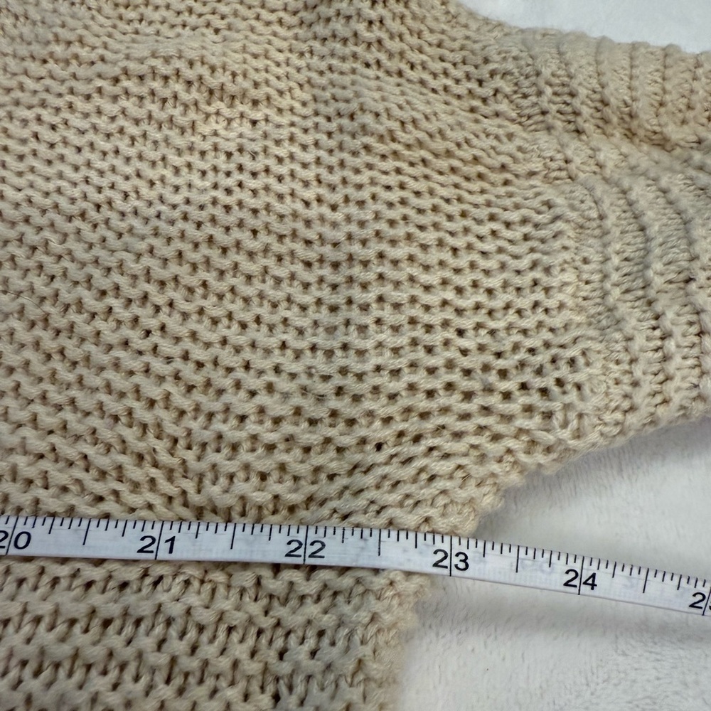 Jack by BB Dakota boho sweater cream chunky knit lace up V neck long sleeves Med - Picture 9 of 10